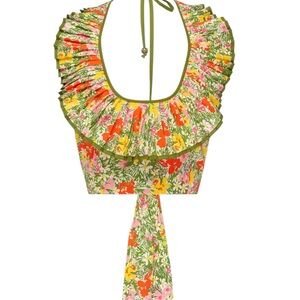 Alemais Cabana Silk Blend Floral Halter Crop Top Size 4‎ US Tie Back Ruffled